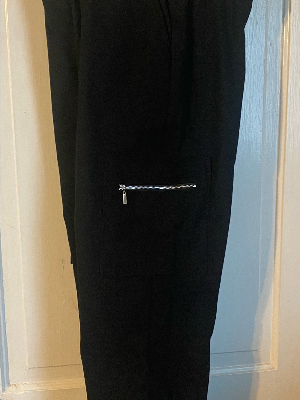 Womens Black Zip-Pocket Casual Pants